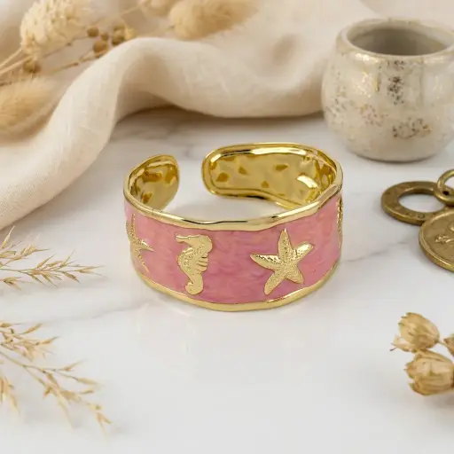 [AC-PL-285] Brazalete en acero gold rigido esmaltado modelo 7