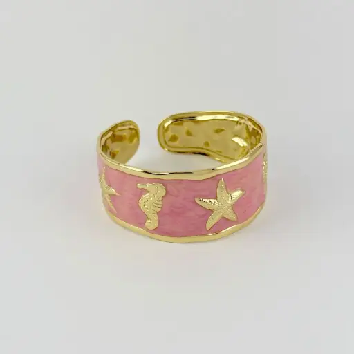 [AC-PL-285] Brazalete en acero gold rigido esmaltado modelo 7