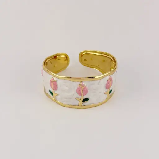 [AC-PL-288] Brazalete en acero gold rigido esmaltado modelo 6