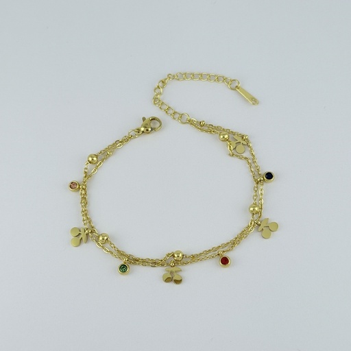 [AC-PL-292] PULSERA EN ACERO GOLD DOBLE CEREZAS CRISTALES COLORES