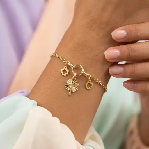 [AC-PL-293] Pulsera en acero gold dijes treboles