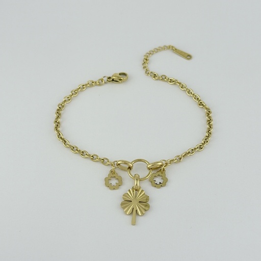 [AC-PL-293] Pulsera en acero gold dijes treboles