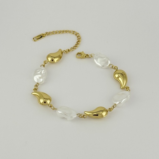 [AC-PL-295] PULSERA EN ACERO GOLD PERLAS GOTAS