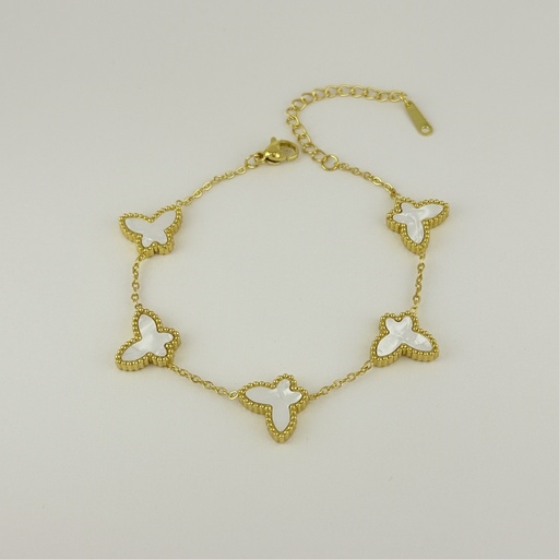 [AC-PL-297] PULSERA EN ACERO GOLD VAN CLEEF MARIPOSA NÁCAR BLANCO