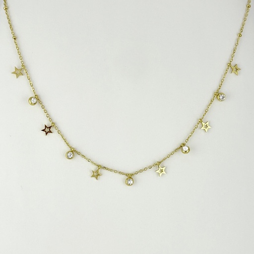 [AC-CDD-203] COLLAR EN ACERO GOLD ESTRELLAS CIRCONES