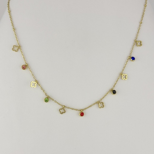[AC-CDD-205] Collar en acero gold van cleef cristales multicolor