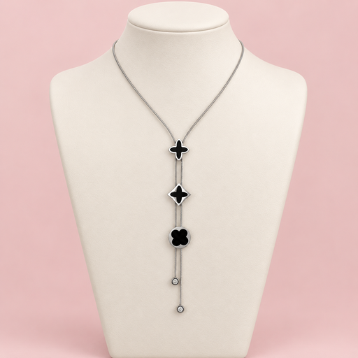 [AC-CDD-214] Collar en acero inoxidable plateado flor carey negro