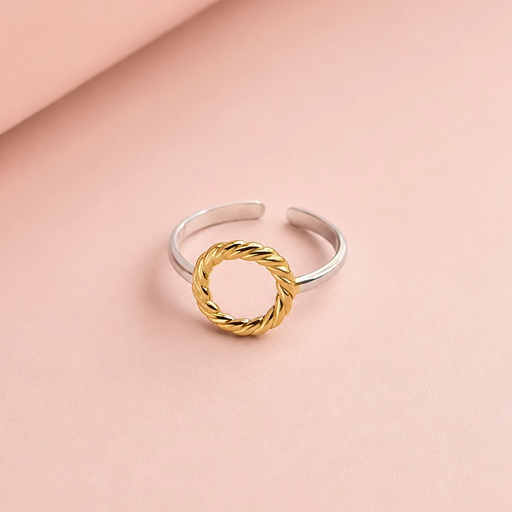 [AC-AN-304] Anillo en acero bicolor ajustable minimalista modelo 28