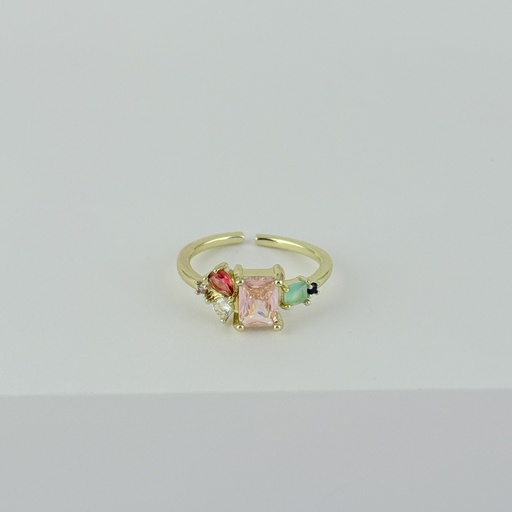 [G-AN-221] Anillo en rodinado gold cristales colores modelo 19