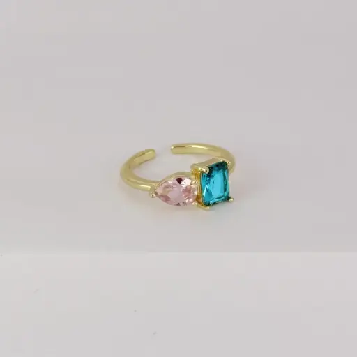 [G-AN-223] Anillo en rodinado gold cristales colores modelo 29