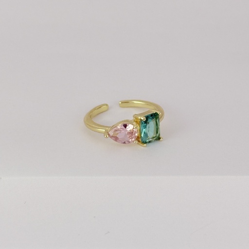 [G-AN-224] Anillo en rodinado gold cristales colores modelo 30