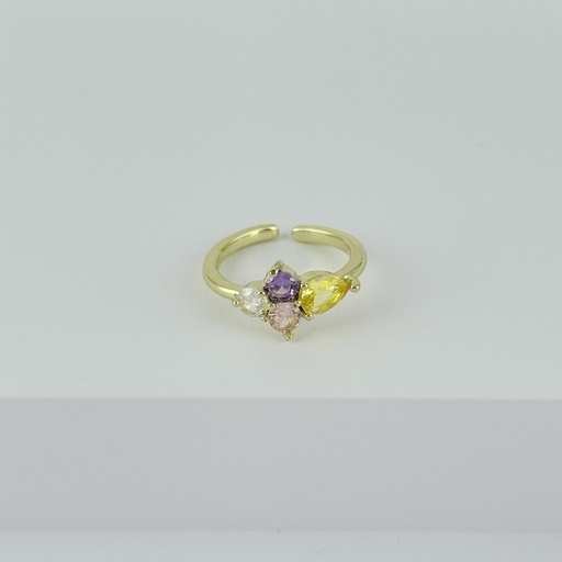 [G-AN-229] Anillo en rodinado gold cristales colores modelo 11