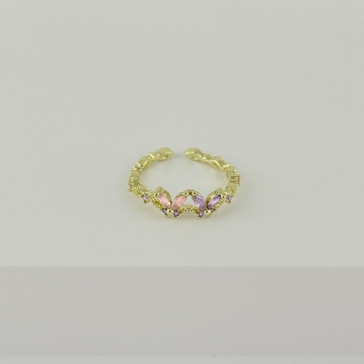 [G-AN-233] Anillo en rodinado gold cristales colores modelo 3