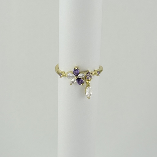 [G-AN-243] Anillo en rodinado gold cristales colores modelo 15