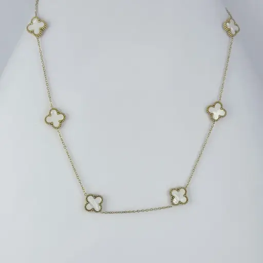 [AC-CDD-215] Collar en Acero Gold Van Cleef Blanco