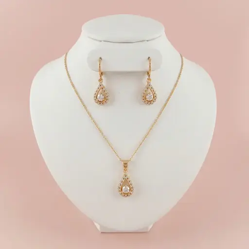[G-JU-144] Juego en Rodinado Gold Champagne microcirconia gota
