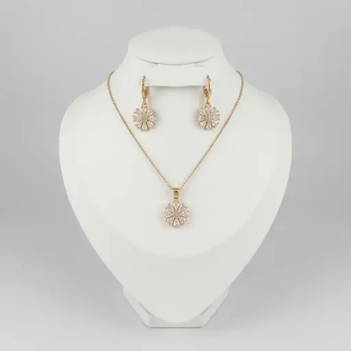 [G-JU-145] Juego en Rodinado Gold Champagne microcirconia flor 