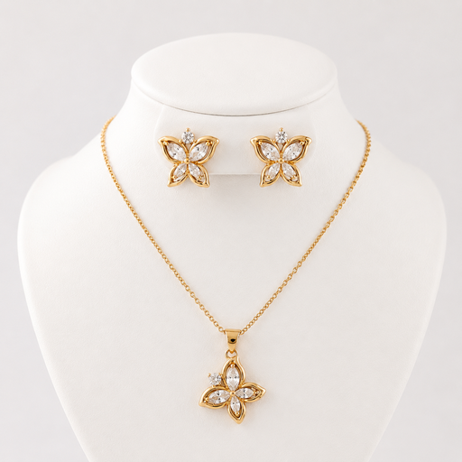 [G-JU-146] Juego en Rodinado Gold Champagne microcirconia Mariposa