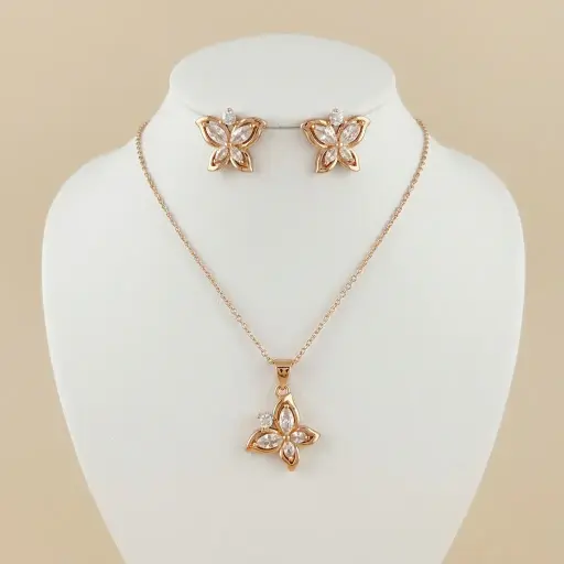 [G-JU-146] Juego en Rodinado Gold Champagne microcirconia Mariposa