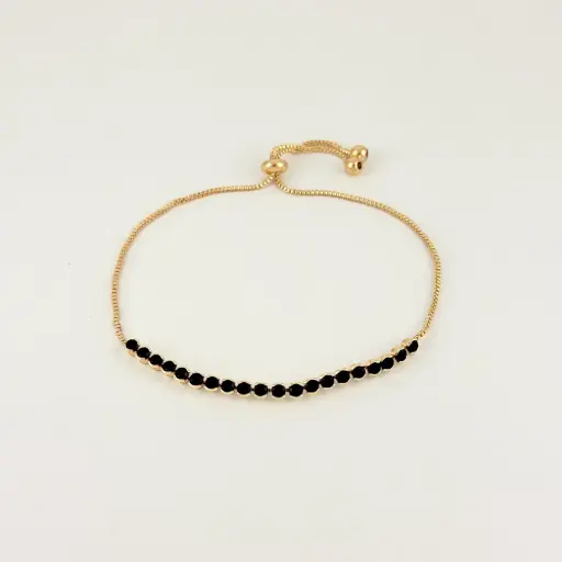 [G-PL-236] Pulsera en Rodinado Gold Champagne ajustable circones negros