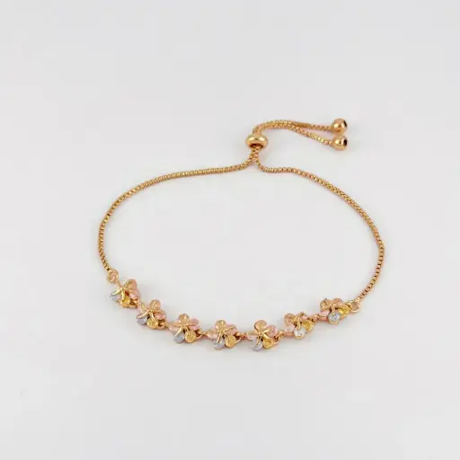 [G-PL-245] Pulsera en Rodinado Gold Champagne ajustable flor cristal colores