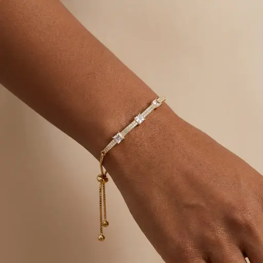 [G-PL-252] Pulsera en Rodinado Gold Champagne ajustable microcirconia especial