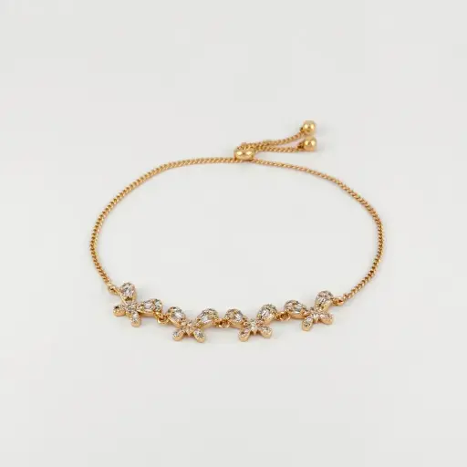 [G-PL-253] Pulsera en Rodinado Gold Champagne ajustable mariposas microcirconia