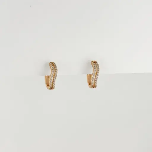 [G-AR-456] Argolla huggie en Rodinado Gold Champagne doble línea ondulada microcirconia 1.6 cm