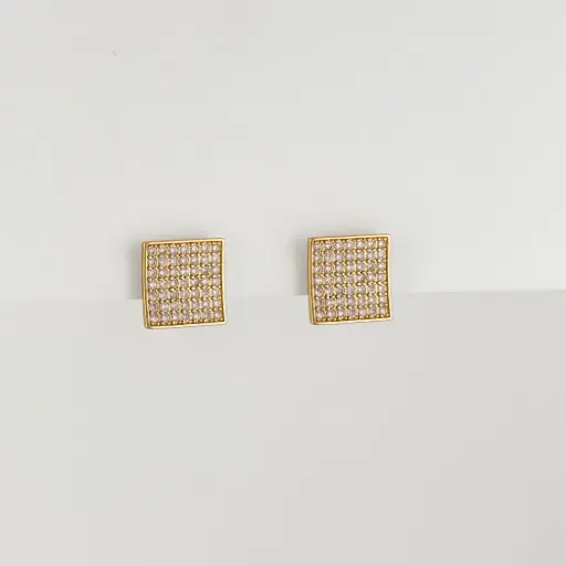 [G-AR-457] Argolla huggie en Rodinado Gold Champagne cuadrado microcirconia 1.2 cm 