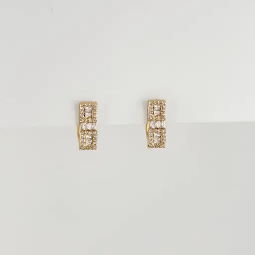 [G-AR-458] Aretes en Rodinado Gold Champagne sistema gancho catalán rectángulo baguette