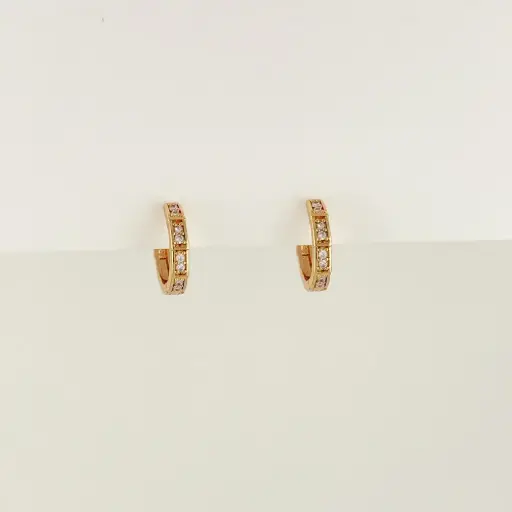 [G-AR-463] Argolla huggie en Rodinado Gold Champagne circones blancos 1.4 cm