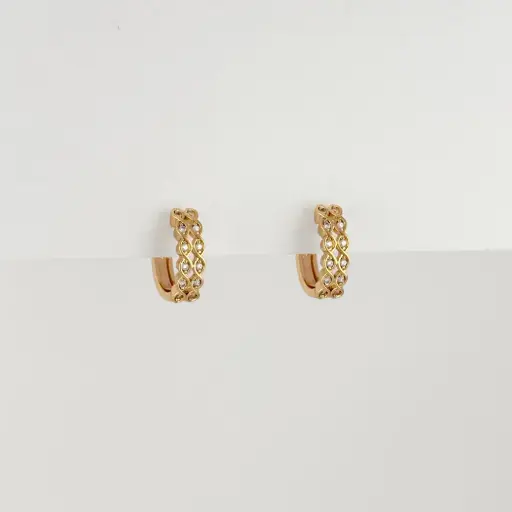 [G-AR-483] Argolla huggie en Rodinado Gold Champagne ondas trenzadas 1,6 cm