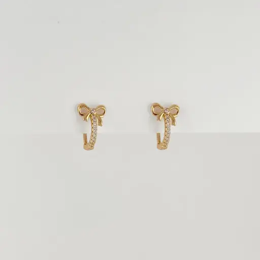 [G-AR-486] Argolla huggie en Rodinado Gold Champagne lazo línea microcircones 1.2 cm