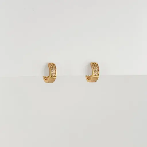 [G-AR-490] Argolla huggie en Rodinado Gold Champagne doble línea microcircones 1 cm