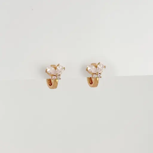 [G-AR-492] Argolla huggie en Rodinado Gold Champagne mariposa cristales blancos 1.2 cm