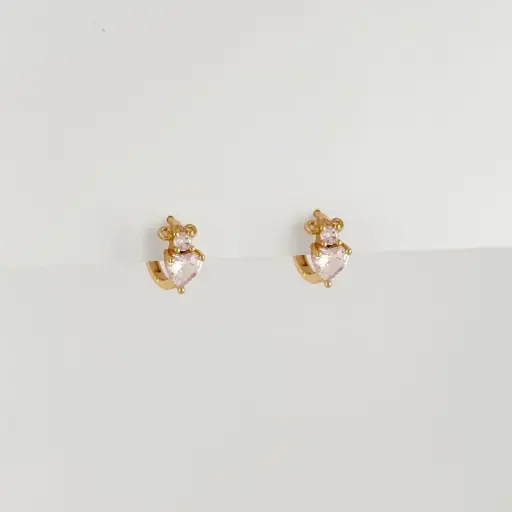 [G-AR-499] Argolla huggie en Rodinado Gold Champagne cristal corazón 1.3 cm