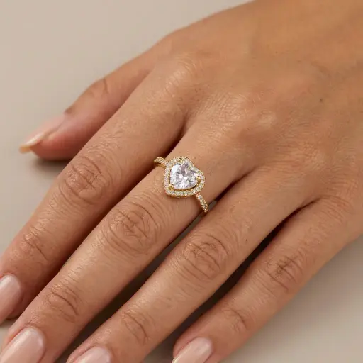 [G-AN-256] Anillo ajustable en rodinado gold corazón pandora cristal color surtido
