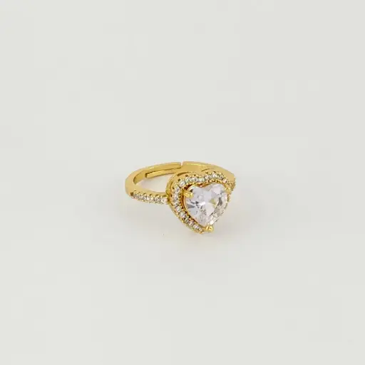 [G-AN-256] Anillo ajustable en rodinado gold corazón pandora cristal color surtido