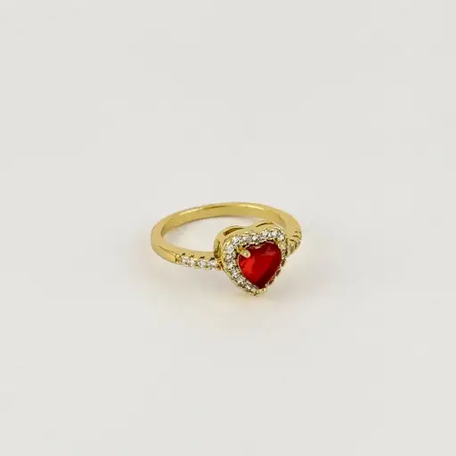 [G-AN-256] Anillo ajustable en rodinado gold corazón pandora cristal color surtido