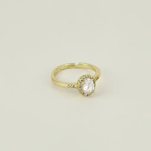 [G-AN-258] Anillo ajustable en rodinado gold cristal ovalado blanco estilo pandora