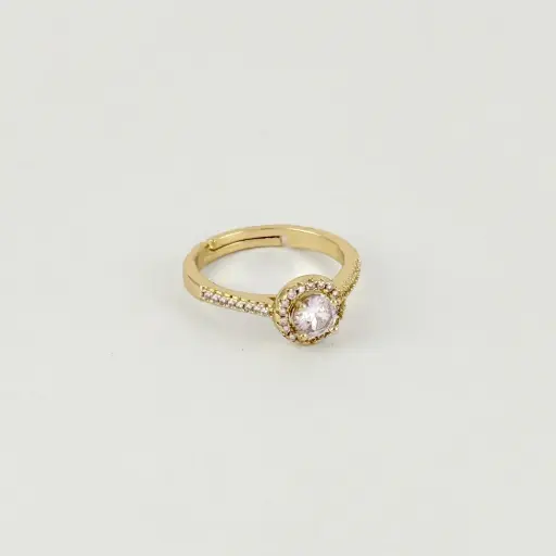 [G-AN-259] Anillo ajustable en rodinado gold cristal redondo blanco estilo pandora