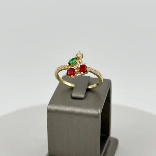 [G-AN-261] Anillo ajustable en rodinado gold cherry cristal 
