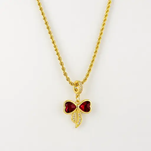 [G-CDD-239] Cadena en rodinado gold cadena especial dije microcirconia lazo circones rojos