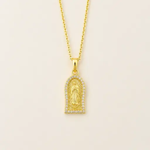 [G-CDD-231] Cadena en rodinado gold cadena especial dije microcirconia virgen Guadalupe