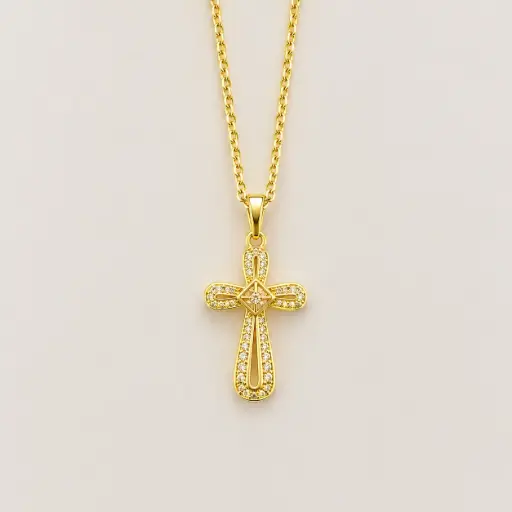[G-CDD-235] Cadena en rodinado gold cadena especial dije microcirconia cruz