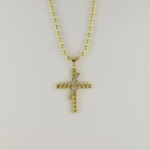 [G-CDD-236] Cadena en rodinado gold cadena especial dije microcirconia cruz