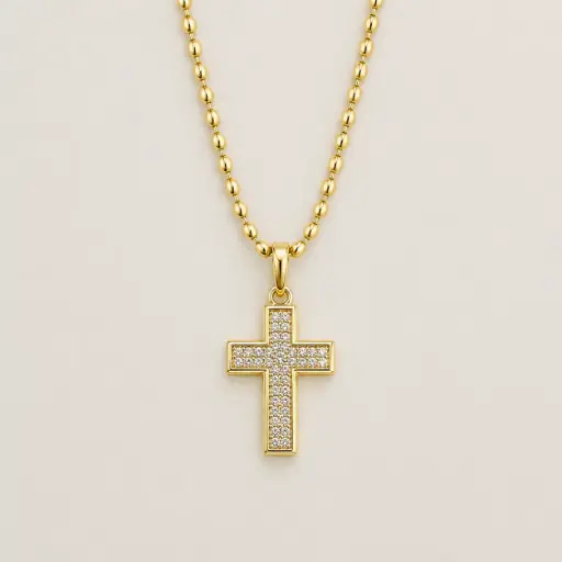 [G-CDD-237] Cadena en rodinado gold cadena especial dije microcirconia cruz