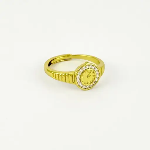 [G-AN-267] Anillo en rodinado gold / silver figura reloj microcircones