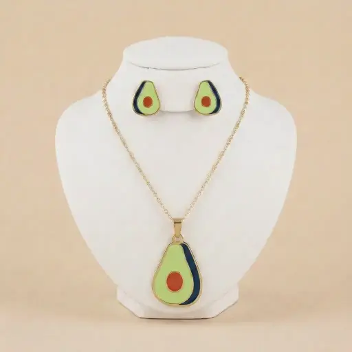 [AC-JU-223] Set esmaltado en acero gold para niñas figura aguacate