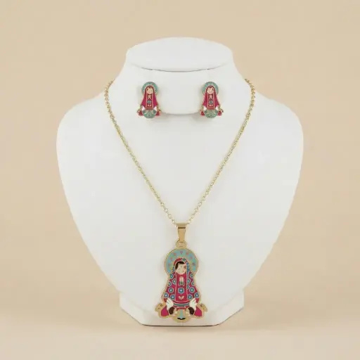 [AC-JU-229] Set esmaltado en acero gold para niñas figura virgencita please